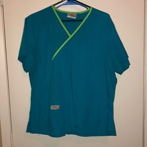 Urbane Blue w green trim- L top & XL pant